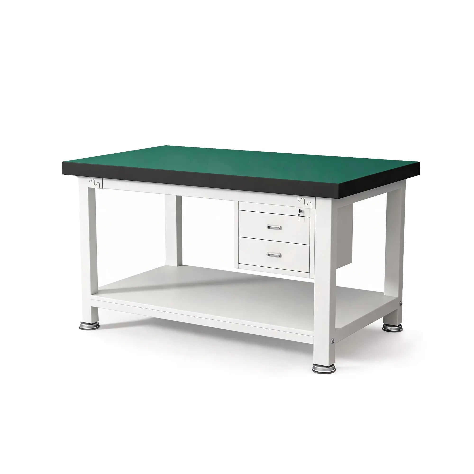 GROVIA Double Layer Heavy Duty Workbench with 2 Drawer Cabinet Reinforced Steel Frame Workshop Repair Table - White