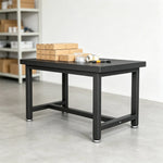 GROVIA Heavy Duty Workbench Reinforced Steel Frame Industrial Work Table for Workshop Garage Repair Station - Black