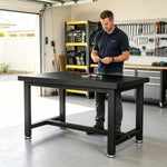 GROVIA Heavy Duty Workbench Reinforced Steel Frame Industrial Work Table for Workshop Garage Repair Station - Black