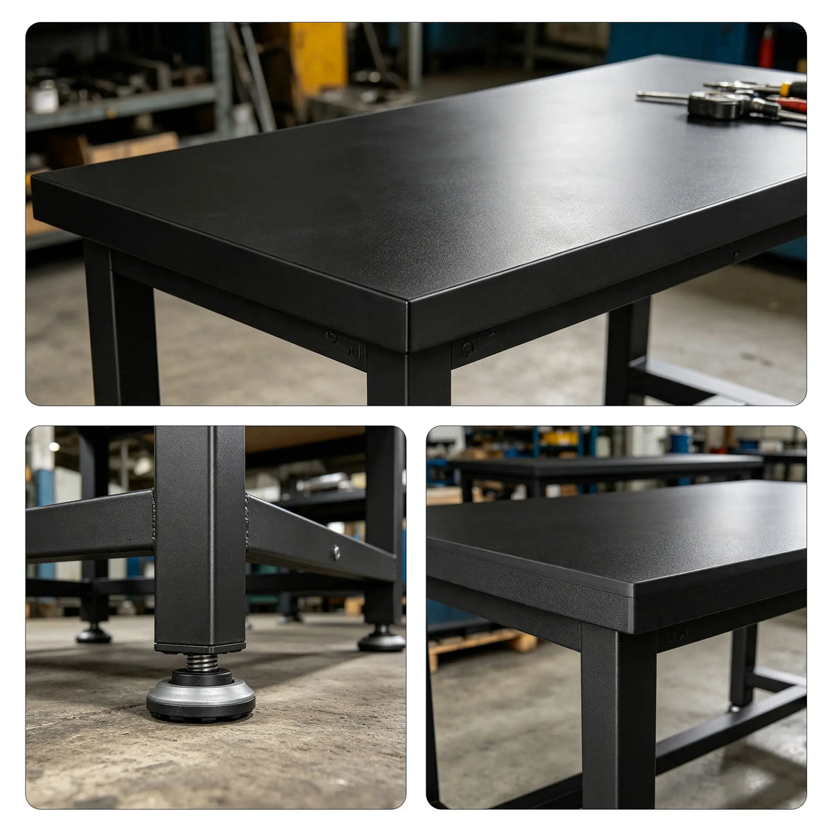 GROVIA Heavy Duty Workbench Reinforced Steel Frame Industrial Work Table for Workshop Garage Repair Station - Black