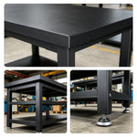 GROVIA Double Layer Heavy Duty Workbench Reinforced Steel Frame Industrial Work Table for Workshop Laboratory Garage - Black