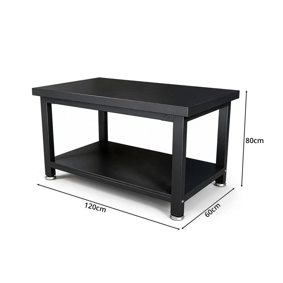 GROVIA Double Layer Heavy Duty Workbench Reinforced Steel Frame Industrial Work Table for Workshop Laboratory Garage - Black