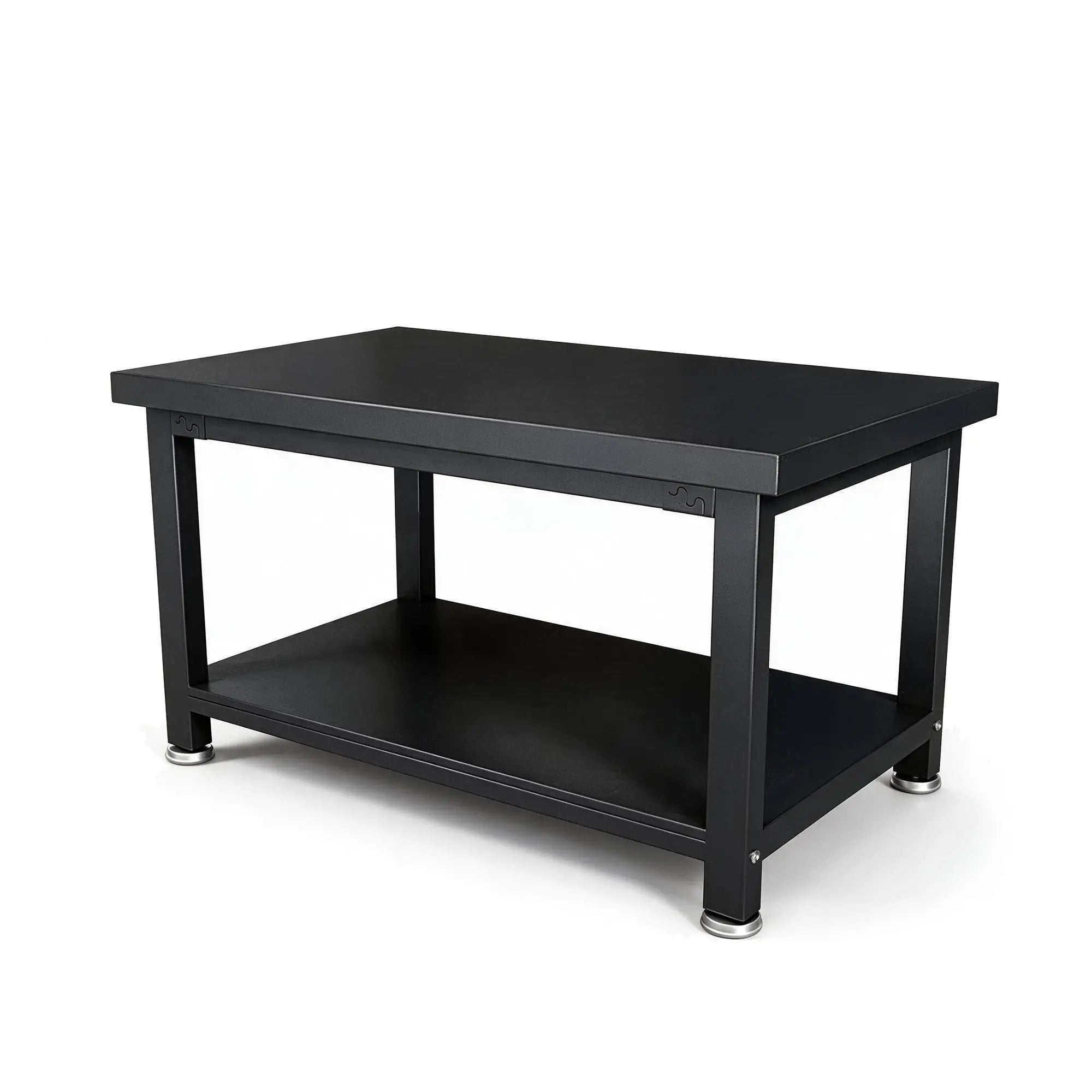GROVIA Double Layer Heavy Duty Workbench Reinforced Steel Frame Industrial Work Table for Workshop Laboratory Garage - Black
