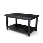 GROVIA Double Layer Heavy Duty Workbench Reinforced Steel Frame Industrial Work Table for Workshop Laboratory Garage - Black