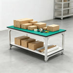 GROVIA Double Layer Aluminium Workbench Reinforced Frame Industrial Work Table with Storage Shelf for Workshop Factory - Silver