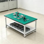 GROVIA Double Layer Aluminium Workbench Reinforced Frame Industrial Work Table with Storage Shelf for Workshop Factory - Silver