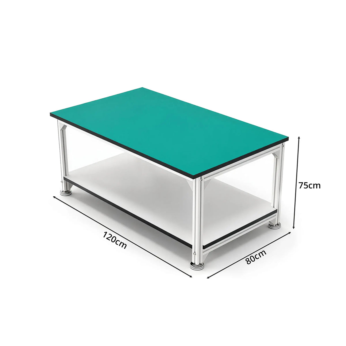 GROVIA Double Layer Aluminium Workbench Reinforced Frame Industrial Work Table with Storage Shelf for Workshop Factory - Silver
