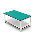 GROVIA Double Layer Aluminium Workbench Reinforced Frame Industrial Work Table with Storage Shelf for Workshop Factory - Silver