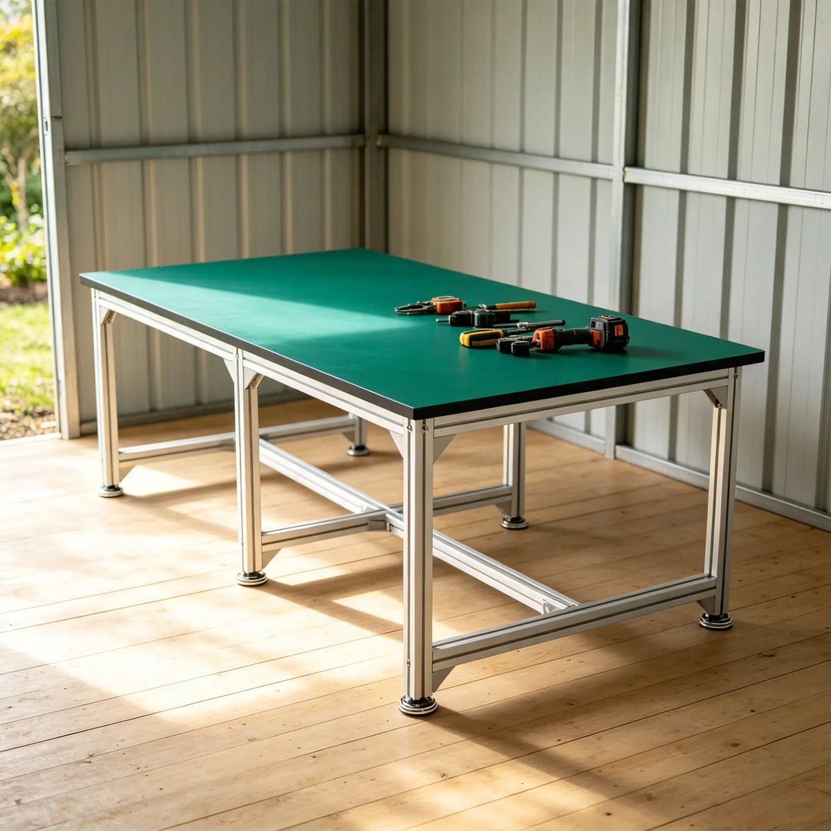GROVIA Single Layer 6 Leg Aluminium Workbench Reinforced Frame Industrial Work Table for Workshop Factory - Silver
