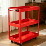 GROVIA Heavy Duty 3 Tier Tool Trolley Large Size Brake Wheels 700x355x760mm Workshop Garage Storage Cart - Red