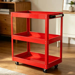 GROVIA Heavy Duty 3 Tier Tool Trolley Large Size Brake Wheels 700x355x760mm Workshop Garage Storage Cart - Red