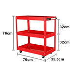 GROVIA Heavy Duty 3 Tier Tool Trolley Large Size Brake Wheels 700x355x760mm Workshop Garage Storage Cart - Red