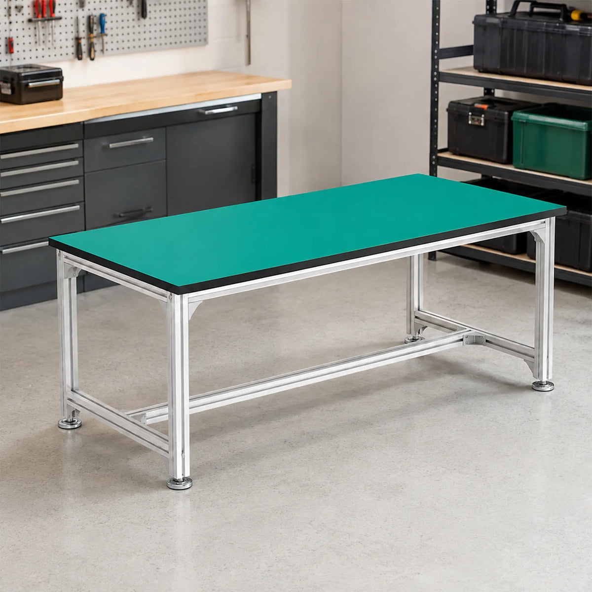 GROVIA Single Layer Aluminium Workbench Reinforced Frame Industrial Work Table for Workshop Factory Assembly Station - Silver