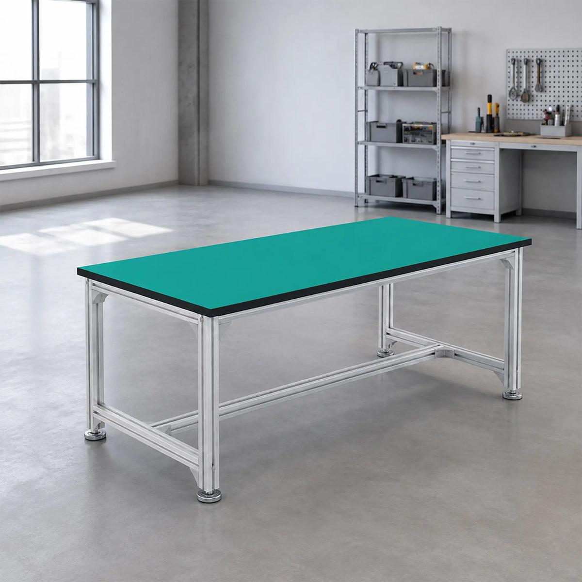 GROVIA Single Layer Aluminium Workbench Reinforced Frame Industrial Work Table for Workshop Factory Assembly Station - Silver