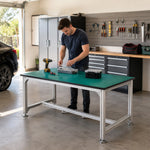 GROVIA Single Layer Aluminium Workbench Reinforced Frame Industrial Work Table for Workshop Factory Assembly Station - Silver