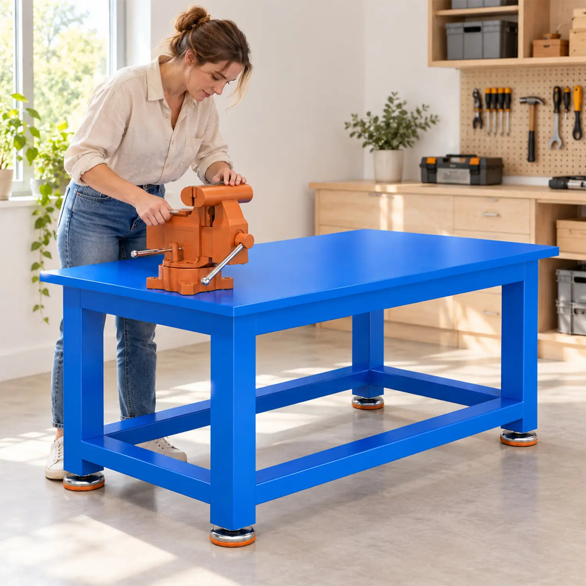 GROVIA Heavy Duty Machinist Workbench 120x75x80cm Steel Work Table 5-8 Ton Load Capacity for Workshop Repair - Blue