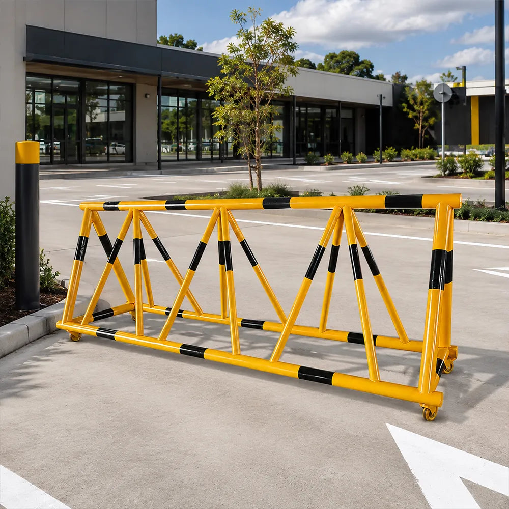 GROVIA Mobile Safety Barricade 3/4m Heavy Duty Steel Road Barrier with Yellow Black Warning Design for Construction Area - Yellow & Black