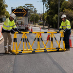 GROVIA Mobile Safety Barricade 3/4m Heavy Duty Steel Road Barrier with Yellow Black Warning Design for Construction Area - Yellow & Black