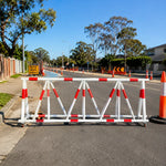 GROVIA Mobile Safety Barricade 3/4m Heavy Duty Steel Road Barrier with Yellow Black Warning Design for Construction Area - Red & White