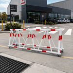 GROVIA Mobile Safety Barricade 3/4m Heavy Duty Steel Road Barrier with Yellow Black Warning Design for Construction Area - Red & White