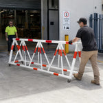 GROVIA Mobile Safety Barricade 3/4m Heavy Duty Steel Road Barrier with Yellow Black Warning Design for Construction Area - Red & White
