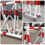 GROVIA Mobile Safety Barricade 3/4m Heavy Duty Steel Road Barrier with Yellow Black Warning Design for Construction Area - Red & White