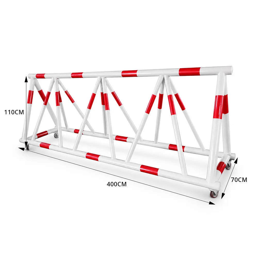 GROVIA Mobile Safety Barricade 3/4m Heavy Duty Steel Road Barrier with Yellow Black Warning Design for Construction Area - Red & White