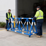 GROVIA Mobile Safety Barricade 3/4m Heavy Duty Steel Road Barrier with Yellow Black Warning Design for Construction Area - Blue & White
