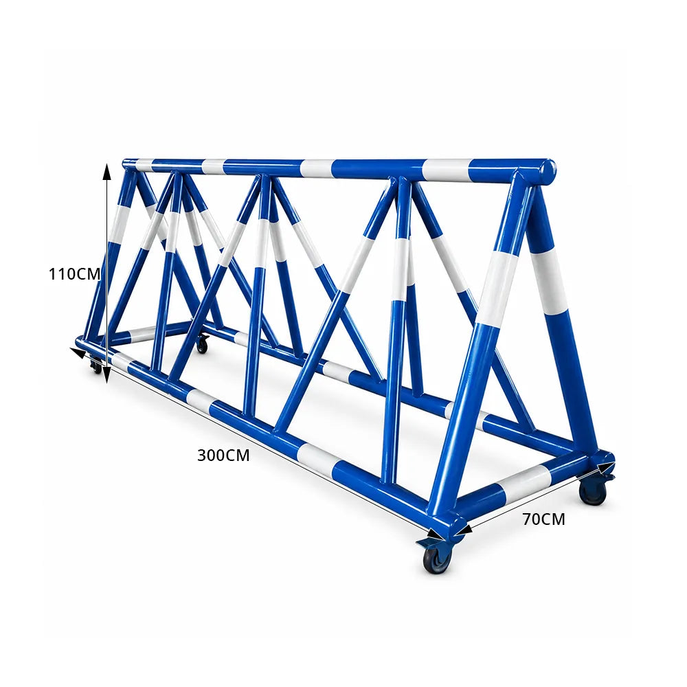 GROVIA Mobile Safety Barricade 3/4m Heavy Duty Steel Road Barrier with Yellow Black Warning Design for Construction Area - Blue & White