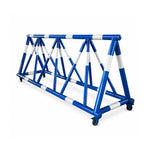 GROVIA Mobile Safety Barricade 3/4m Heavy Duty Steel Road Barrier with Yellow Black Warning Design for Construction Area - Blue & White