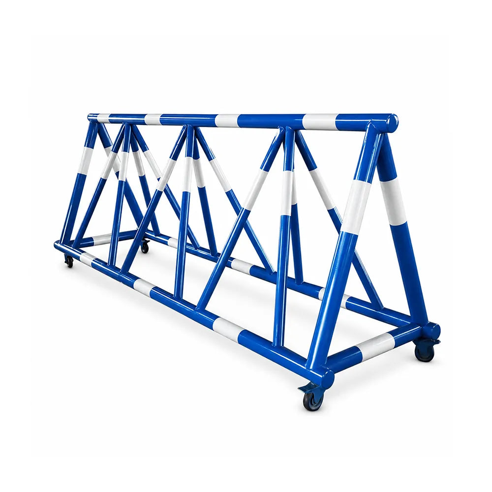 GROVIA Mobile Safety Barricade 3/4m Heavy Duty Steel Road Barrier with Yellow Black Warning Design for Construction Area - Blue & White
