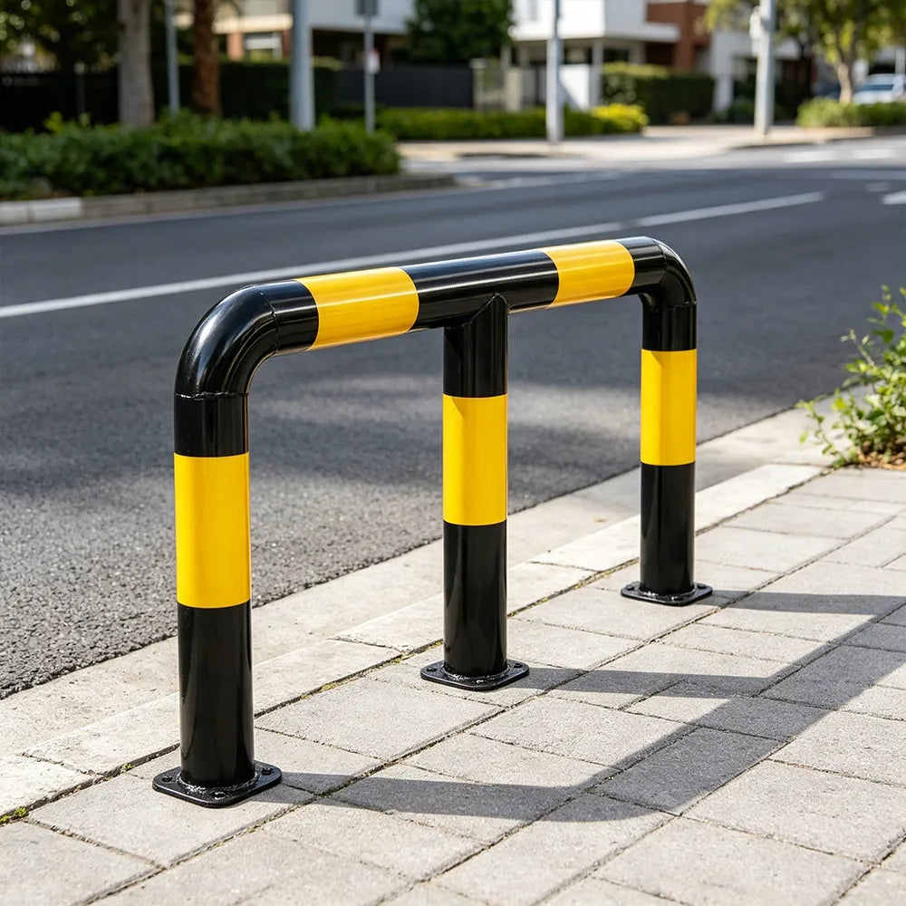 GROVIA M Type Safety Barrier 150cm Heavy Duty Steel Crash Guard Rail with Yellow Black Warning Design for Parking Area - Yellow & Black