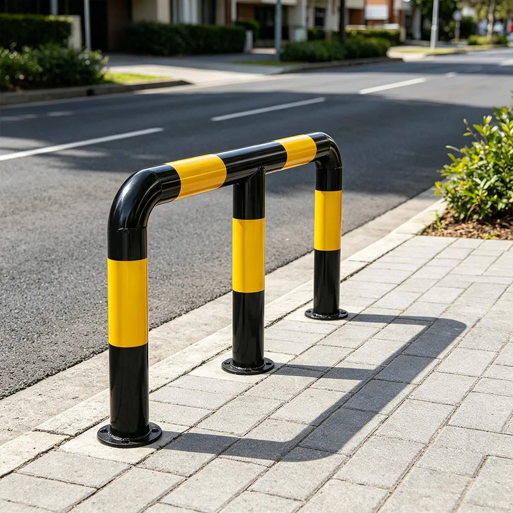 GROVIA M Type Safety Barrier 150cm Heavy Duty Steel Crash Guard Rail with Yellow Black Warning Design for Parking Area - Yellow & Black