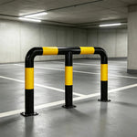 GROVIA M Type Safety Barrier 150cm Heavy Duty Steel Crash Guard Rail with Yellow Black Warning Design for Parking Area - Yellow & Black