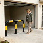GROVIA M Type Safety Barrier 150cm Heavy Duty Steel Crash Guard Rail with Yellow Black Warning Design for Parking Area - Yellow & Black
