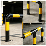 GROVIA M Type Safety Barrier 150cm Heavy Duty Steel Crash Guard Rail with Yellow Black Warning Design for Parking Area - Yellow & Black