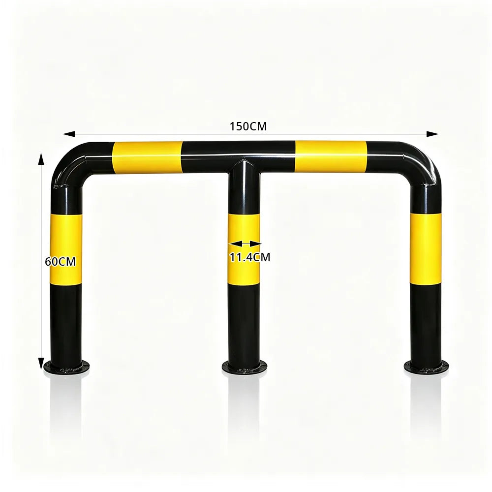 GROVIA M Type Safety Barrier 150cm Heavy Duty Steel Crash Guard Rail with Yellow Black Warning Design for Parking Area - Yellow & Black