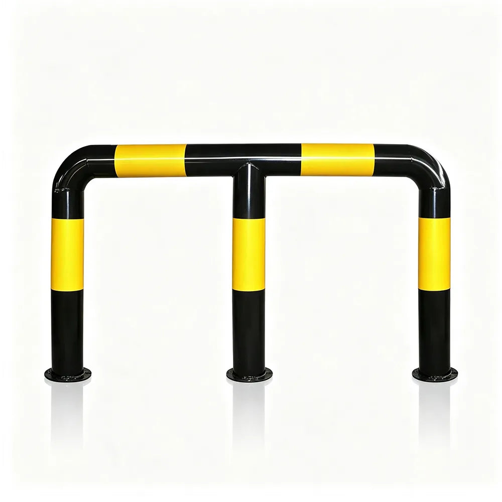 GROVIA M Type Safety Barrier 150cm Heavy Duty Steel Crash Guard Rail with Yellow Black Warning Design for Parking Area - Yellow & Black