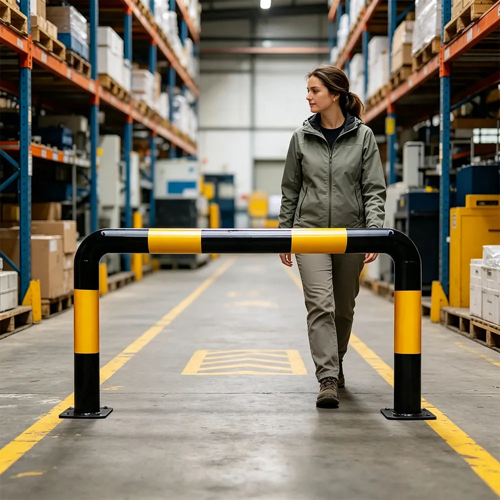 GROVIA U Type Safety Barrier 100cm Heavy Duty Steel Crash Guard Rail with Yellow Black Warning Design for Parking Area - Yellow & Black