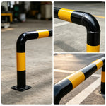 GROVIA U Type Safety Barrier 100cm Heavy Duty Steel Crash Guard Rail with Yellow Black Warning Design for Parking Area - Yellow & Black