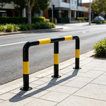 GROVIA M Type Safety Barrier 150cm Heavy Duty Steel Crash Guard Rail with Yellow Black Warning Design for Parking Area - Yellow & Black