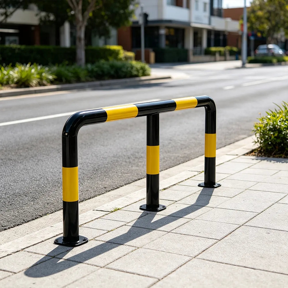 GROVIA M Type Safety Barrier 150cm Heavy Duty Steel Crash Guard Rail with Yellow Black Warning Design for Parking Area - Yellow & Black