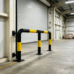 GROVIA M Type Safety Barrier 150cm Heavy Duty Steel Crash Guard Rail with Yellow Black Warning Design for Parking Area - Yellow & Black