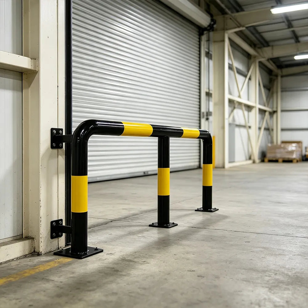 GROVIA M Type Safety Barrier 150cm Heavy Duty Steel Crash Guard Rail with Yellow Black Warning Design for Parking Area - Yellow & Black