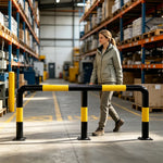 GROVIA M Type Safety Barrier 150cm Heavy Duty Steel Crash Guard Rail with Yellow Black Warning Design for Parking Area - Yellow & Black