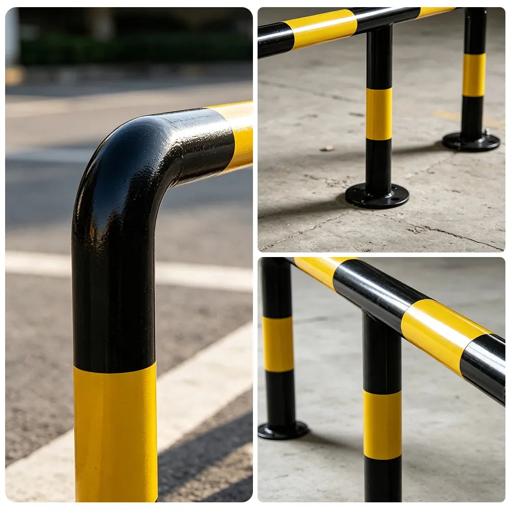 GROVIA M Type Safety Barrier 150cm Heavy Duty Steel Crash Guard Rail with Yellow Black Warning Design for Parking Area - Yellow & Black