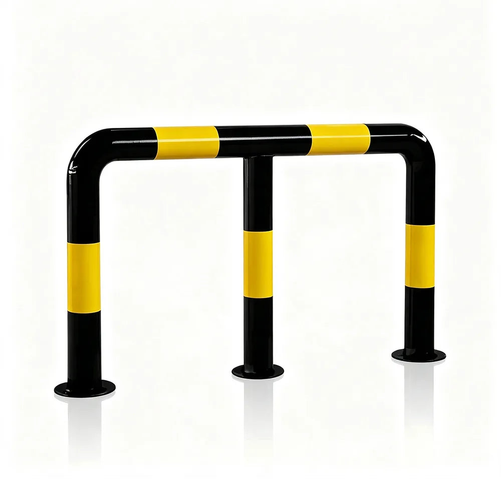 GROVIA M Type Safety Barrier 150cm Heavy Duty Steel Crash Guard Rail with Yellow Black Warning Design for Parking Area - Yellow & Black