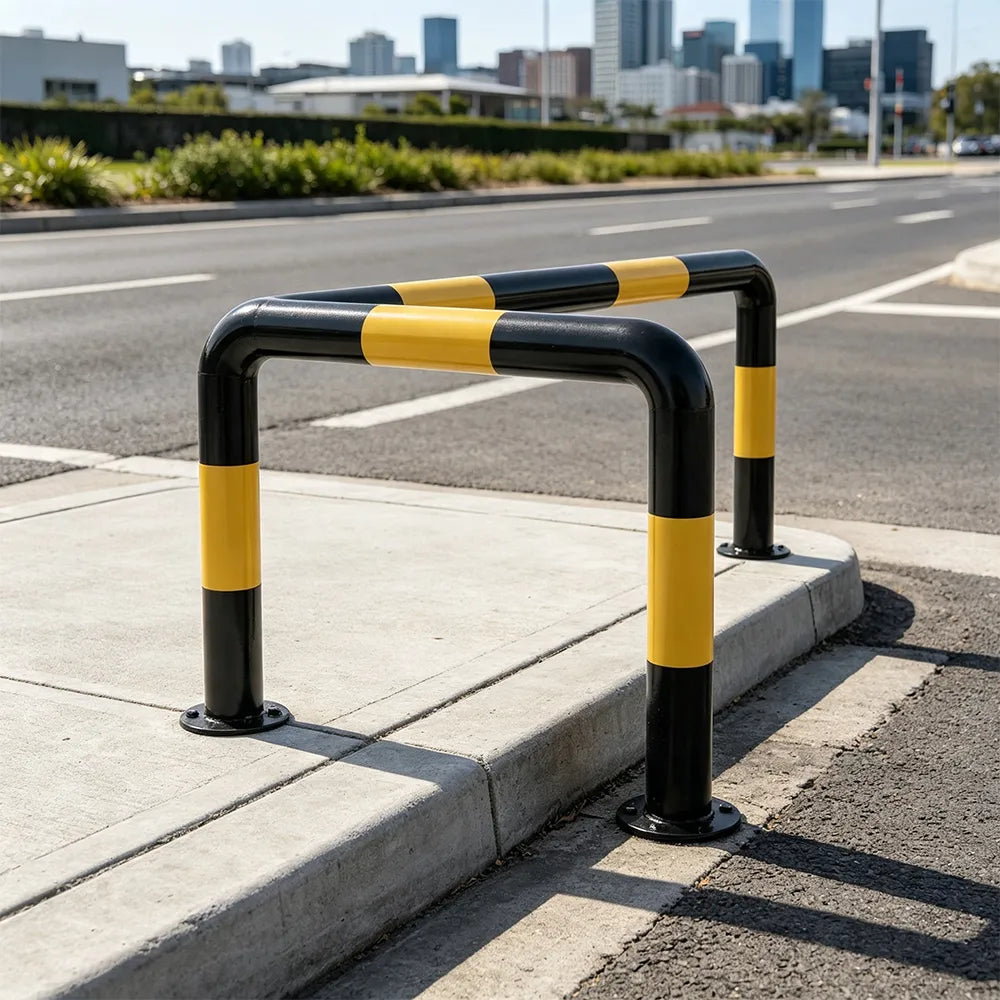 GROVIA L Type Safety Barrier 100x100cm Heavy Duty Steel Crash Guard Rail with Yellow Black Warning Design for Equipment Protection - Yellow & Black