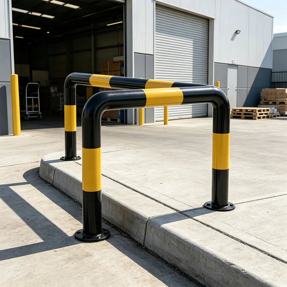 GROVIA L Type Safety Barrier 100x100cm Heavy Duty Steel Crash Guard Rail with Yellow Black Warning Design for Equipment Protection - Yellow & Black
