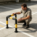GROVIA L Type Safety Barrier 100x100cm Heavy Duty Steel Crash Guard Rail with Yellow Black Warning Design for Equipment Protection - Yellow & Black